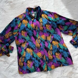🎨Vintage 80s 90s Petite Impressions Artsy Vibrant Multicolor Abstract Blouse